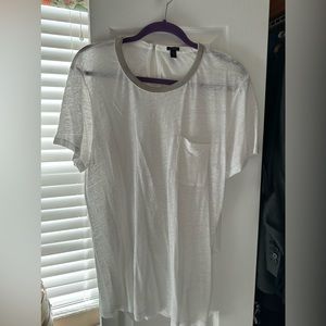 J Crew Sheer T with silver beaded collar